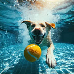 Image showing dog getting ball underwater