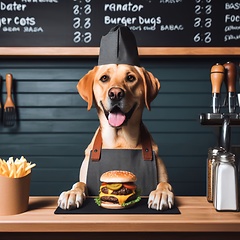 Image showing dog working in burger bar