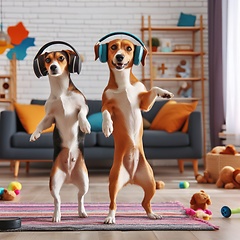 Image showing dogs dancing with headphones