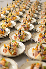 Image showing Elegant catering appetizers on plates