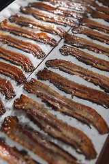 Image showing Freshly cooked crispy bacon strips