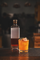 Image showing Whiskey cocktail on bar counter