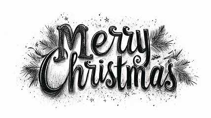 Image showing Words Merry Christmas created in Ink Drawing.