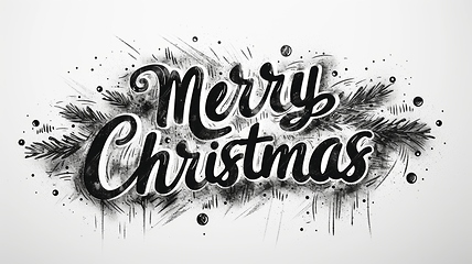 Image showing Words Merry Christmas created in Ink Drawing.