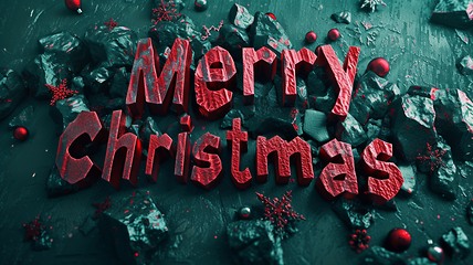 Image showing Obsidian Stone Merry Christmas concept creative horizontal art poster.