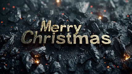 Image showing Obsidian Stone Merry Christmas concept creative horizontal art poster.