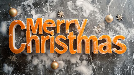 Image showing Orange Marble Merry Christmas concept creative horizontal art poster.