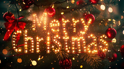 Image showing LED Merry Christmas concept creative horizontal art poster.