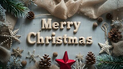 Image showing Linen Merry Christmas concept creative horizontal art poster.