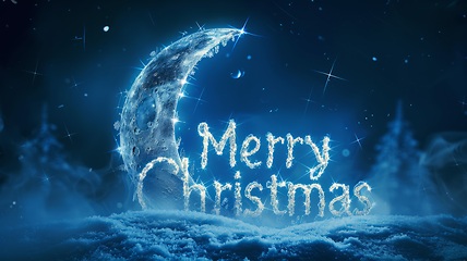 Image showing Moon Merry Christmas concept creative horizontal art poster.