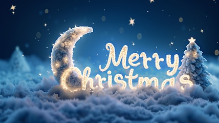 Image showing Moon Merry Christmas concept creative horizontal art poster.