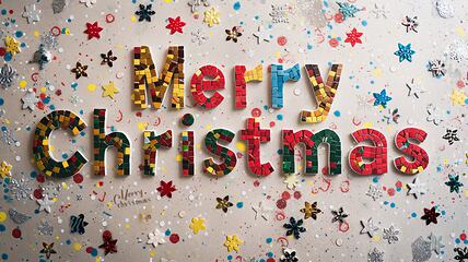 Image showing Mosaic Tile Merry Christmas concept creative horizontal art poster.