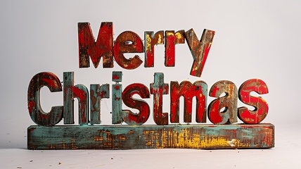 Image showing Words Merry Christmas created in Mixed Media Sculpture.