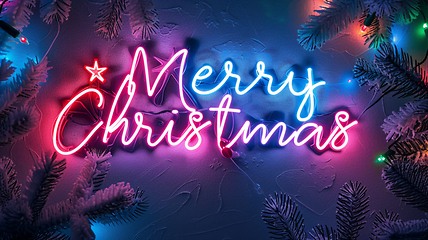 Image showing Words Merry Christmas created in Neon Calligraphy.