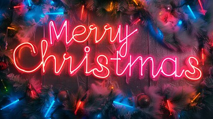 Image showing Words Merry Christmas created in Neon Lettering.