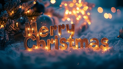 Image showing Side Lighting Merry Christmas concept creative horizontal art poster.