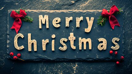 Image showing Slate Stone Merry Christmas concept creative horizontal art poster.