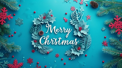 Image showing Paper Craft Merry Christmas concept creative horizontal art poster.