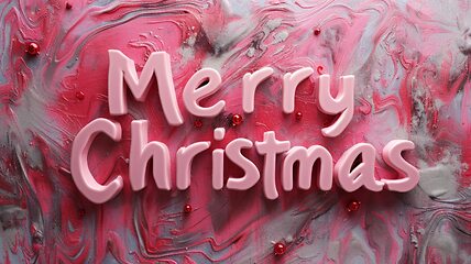 Image showing Pink Marble Merry Christmas concept creative horizontal art poster.