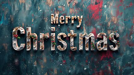 Image showing Quartzite Stone Merry Christmas concept creative horizontal art poster.