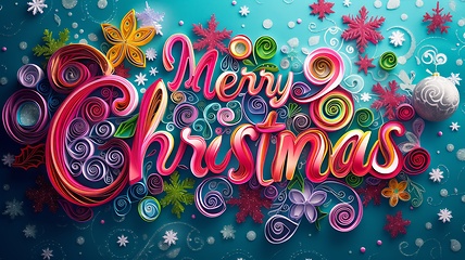 Image showing Quilling Paper Art Merry Christmas concept creative horizontal art poster.