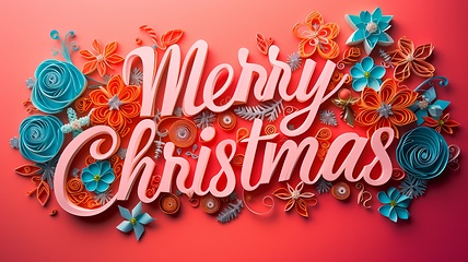 Image showing Quilling Paper Art Merry Christmas concept creative horizontal art poster.