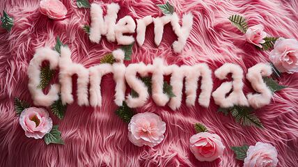 Image showing Rose Fur Merry Christmas concept creative horizontal art poster.