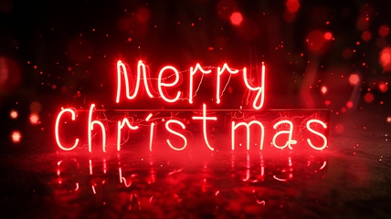 Image showing Red LED Merry Christmas concept creative horizontal art poster.