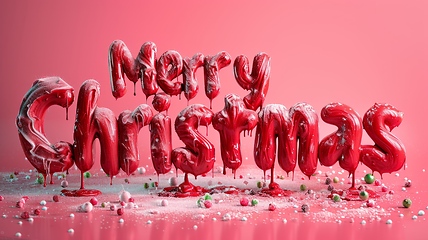 Image showing Red Slime Merry Christmas concept creative horizontal art poster.