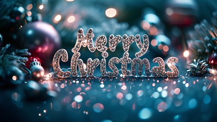 Image showing Rhinestones Merry Christmas concept creative horizontal art poster.