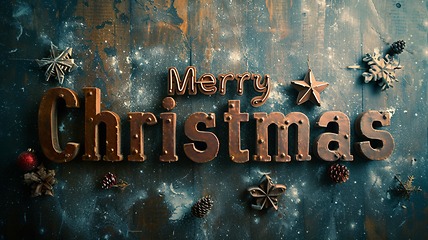 Image showing Rustic Leather Merry Christmas concept creative horizontal art poster.