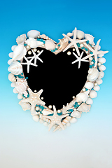 Image showing Seashell Pearl and Sea Glass Heart Shape Frame