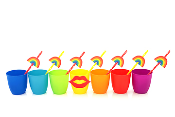 Image showing Rainbow Cups with Lips and Eco Paper Straws