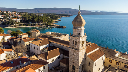 Image showing Aerial view of historic Adriatic town of Krk , Island of Krk, Kvarner bay of Adriatic sea, Croatia, Europe