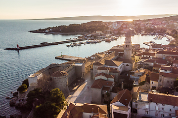 Image showing Aerial view of historic Adriatic town of Krk , Island of Krk, Kvarner bay of Adriatic sea, Croatia, Europe