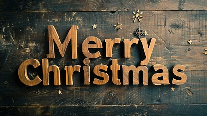 Image showing Wooden Mahogany Merry Christmas concept creative horizontal art poster.