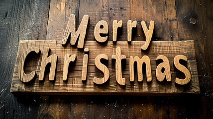 Image showing Wooden Oak Merry Christmas concept creative horizontal art poster.