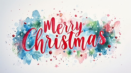 Image showing Words Merry Christmas created in Watercolor Calligraphy.