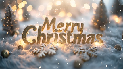 Image showing White Gold Merry Christmas concept creative horizontal art poster.