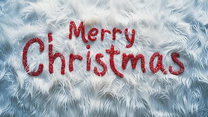 Image showing White Fur Merry Christmas concept creative horizontal art poster.