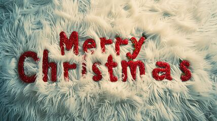 Image showing White Fur Merry Christmas concept creative horizontal art poster.