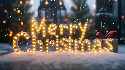 Image showing White LED Merry Christmas concept creative horizontal art poster.