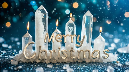 Image showing White Quartz Crystal Merry Christmas concept creative horizontal art poster.