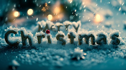 Image showing Winter Merry Christmas concept creative horizontal art poster.