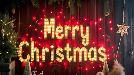 Image showing Task Lighting Merry Christmas concept creative horizontal art poster.