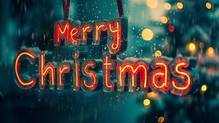 Image showing Transparent Glass Merry Christmas concept creative horizontal art poster.