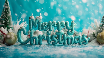 Image showing Turquoise Crystal Merry Christmas concept creative horizontal art poster.