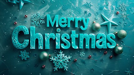 Image showing Turquoise Crystal Merry Christmas concept creative horizontal art poster.