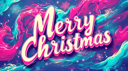 Image showing Words Merry Christmas created in Vaporwave Art.