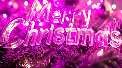 Image showing Violet Glass Merry Christmas concept creative horizontal art poster.